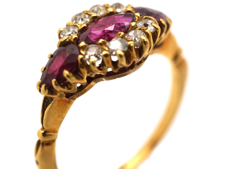 Edwardian 18ct Gold Three Stone Ruby & Diamond Ring