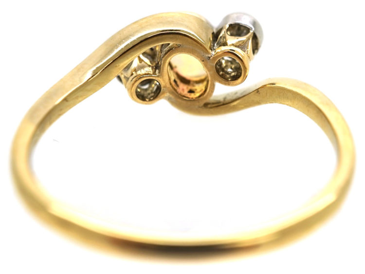 Edwardian 18ct Gold Crossover Ring Set With an Opal & Two Diamonds