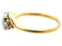 Edwardian 18ct Gold Crossover Ring Set With an Opal & Two Diamonds