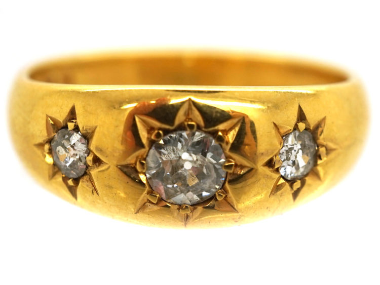 Victorian 18ct Gold Three Stone Diamond Gypsy Ring