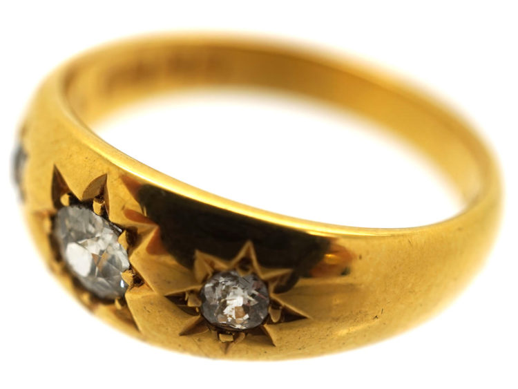 Victorian 18ct Gold Three Stone Diamond Gypsy Ring