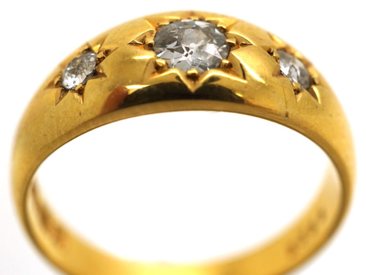 Victorian 18ct Gold Three Stone Diamond Gypsy Ring