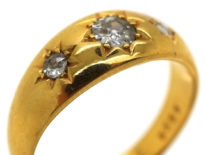 Victorian 18ct Gold Three Stone Diamond Gypsy Ring