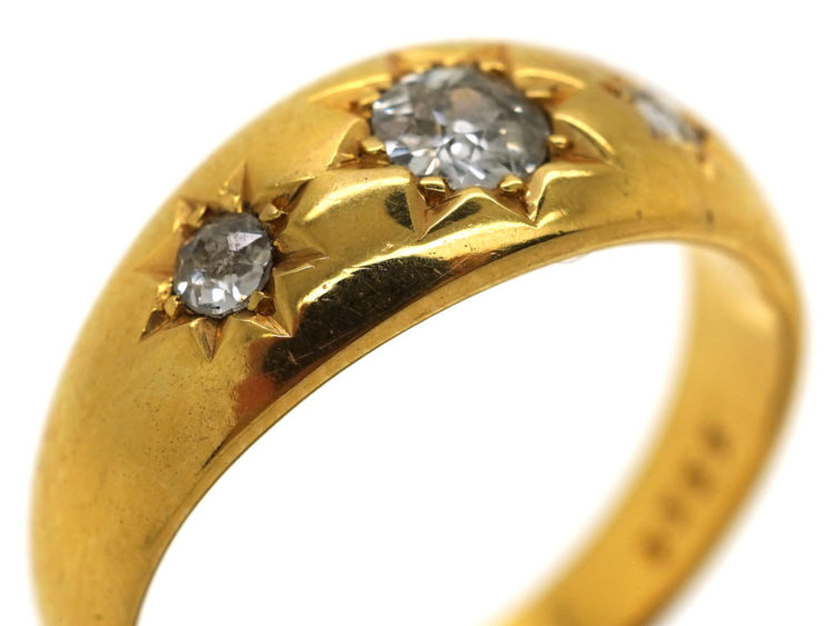 Victorian 18ct Gold Three Stone Diamond Gypsy Ring