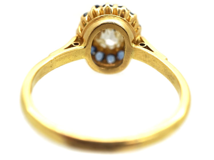 Edwardian 18ct Gold, Diamond & Sapphire Cluster Ring