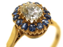 Edwardian 18ct Gold, Diamond & Sapphire Cluster Ring