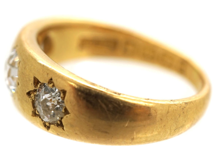 Victorian 18ct Gold Three Stone Diamond Gypsy Ring
