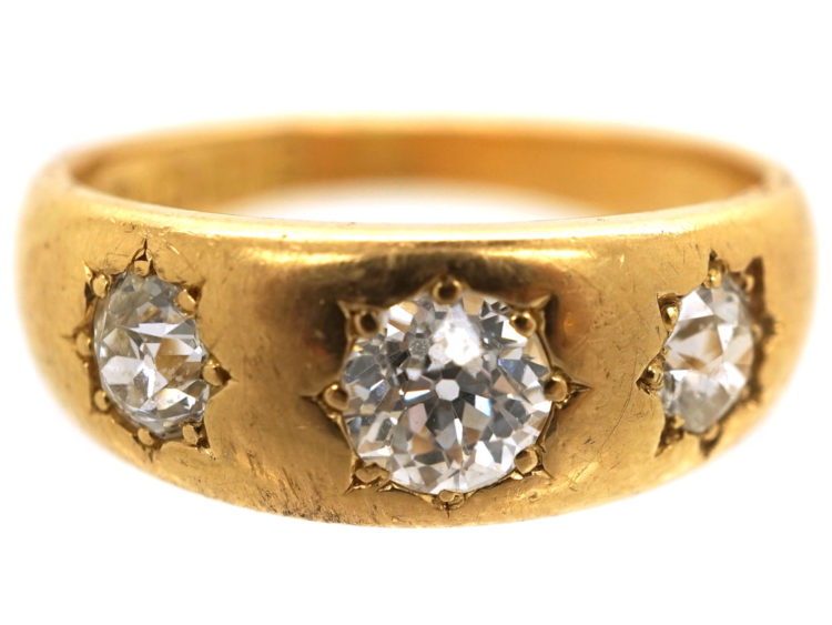 Victorian 18ct Gold Three Stone Diamond Gypsy Ring