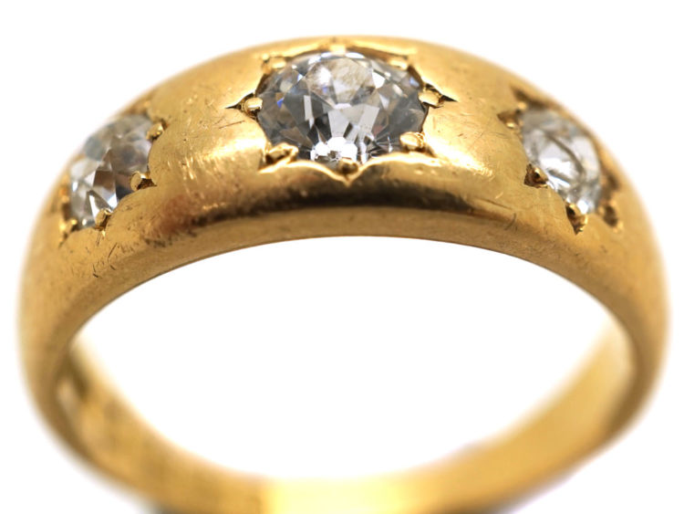 Victorian 18ct Gold Three Stone Diamond Gypsy Ring