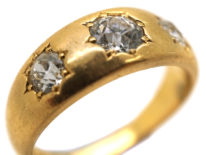 Victorian 18ct Gold Three Stone Diamond Gypsy Ring