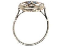 Art Deco 18ct White Gold & Platinum, Large Sapphire & Diamond Plaque Ring