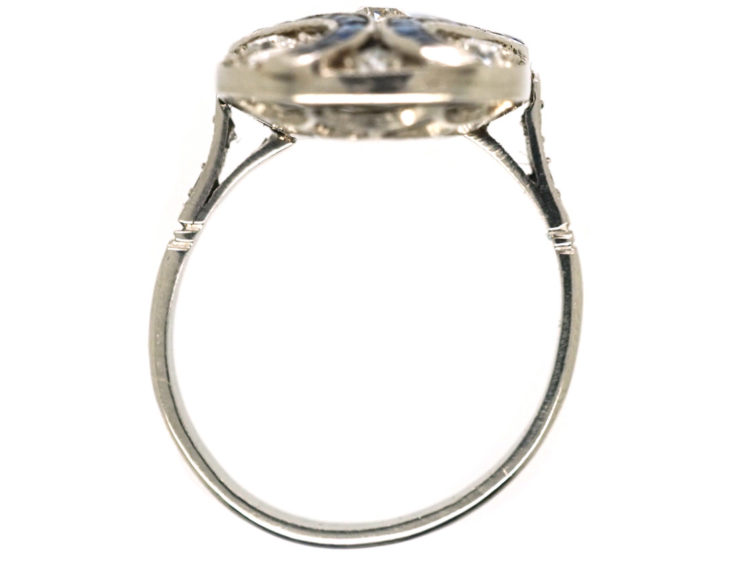 Art Deco 18ct White Gold & Platinum, Large Sapphire & Diamond Plaque Ring