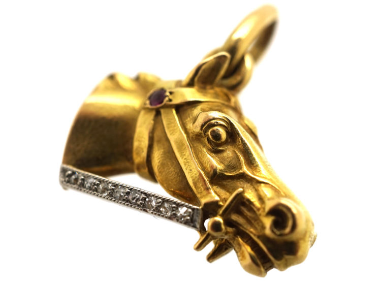 18ct Gold & Gem Set Pendant of a Horse's Head