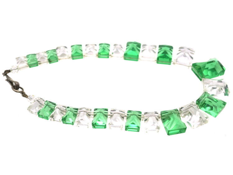 Art Deco Green & White Glass Necklace