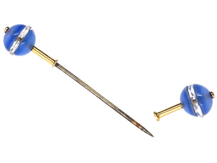 Art Deco Chalcedony & Rock Crystal Sûreté Pin