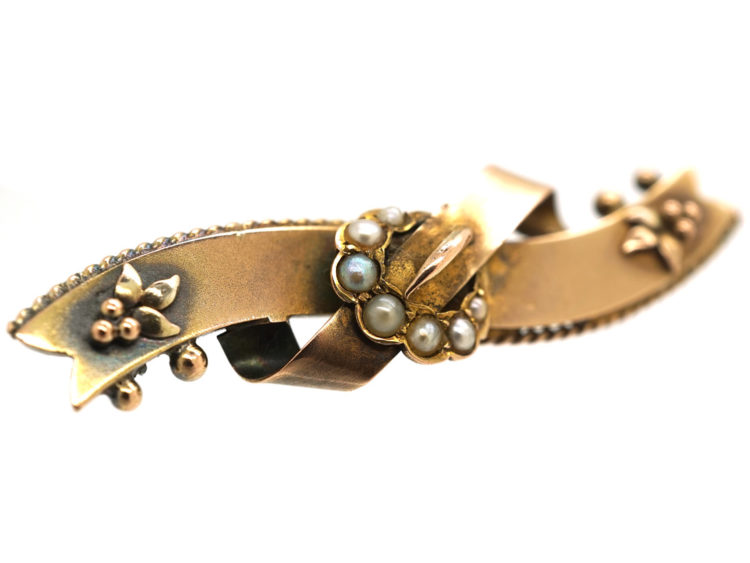 Victorian 9ct Gold & Split Pearl Buckle Brooch