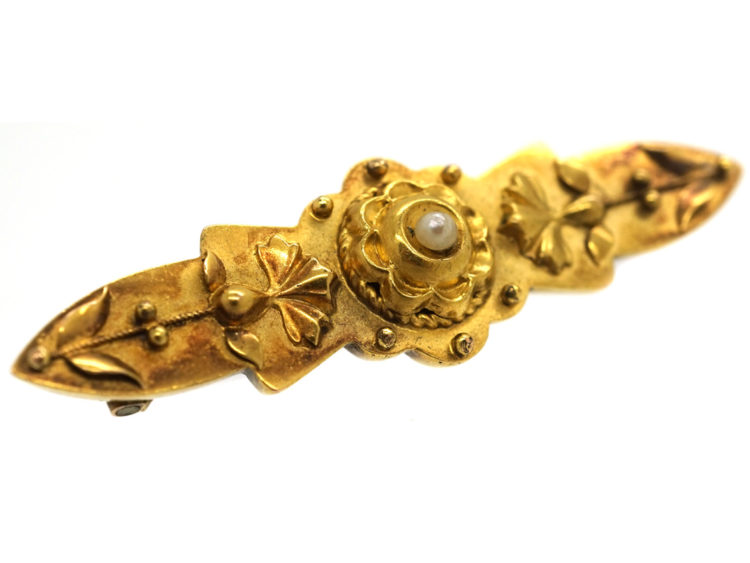 Victorian 15ct Gold & Natural Split Pearl Bar Brooch