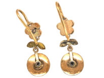 Edwardian 9ct Gold & Silver Turquoise Drop Flower Earrings