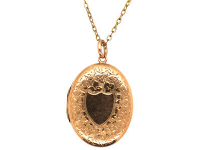 Edwardian 9ct Gold Oval Locket on Base Metal Chain
