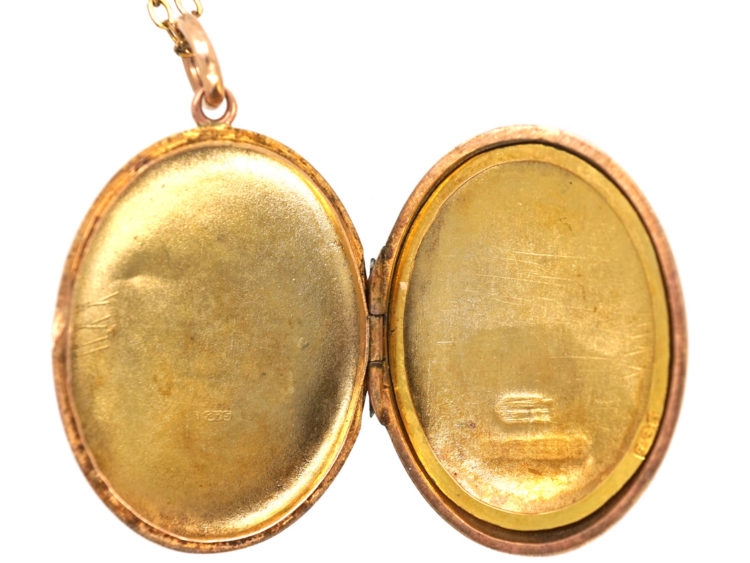 Edwardian 9ct Gold Oval Locket on Base Metal Chain