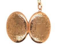 Edwardian 9ct Gold Oval Locket on Base Metal Chain