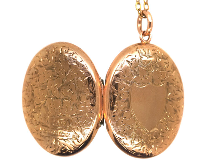 Edwardian 9ct Gold Oval Locket on Base Metal Chain
