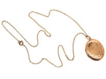 Edwardian 9ct Gold Oval Locket on Base Metal Chain