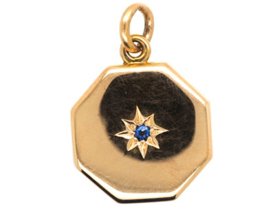 Art Deco 15ct Gold Octagonal Locket set with a Sapphire