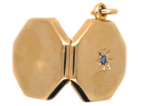 Art Deco 15ct Gold Octagonal Locket set with a Sapphire