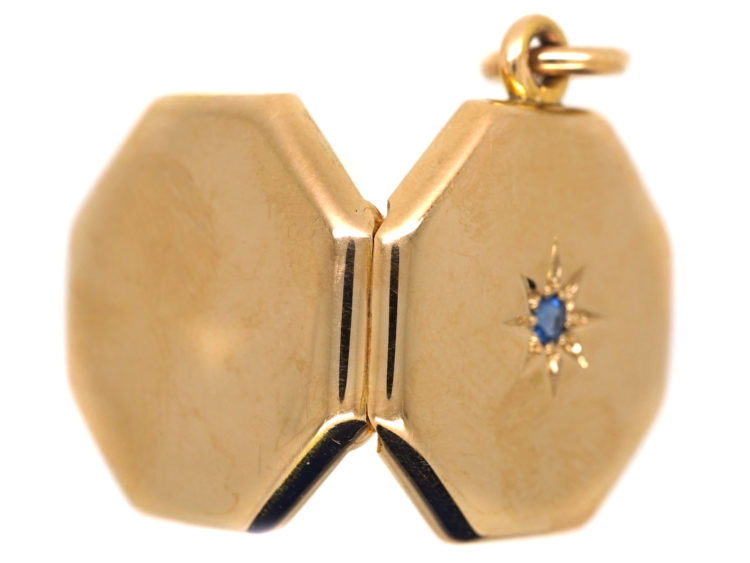 Art Deco 15ct Gold Octagonal Locket set with a Sapphire