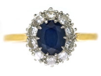 18ct Gold & Platinum, Sapphire & Diamond Oval Cluster Ring