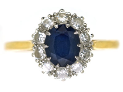 18ct Gold & Platinum, Sapphire & Diamond Oval Cluster Ring