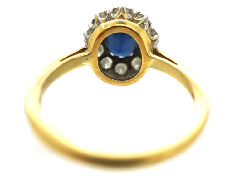 18ct Gold & Platinum, Sapphire & Diamond Oval Cluster Ring