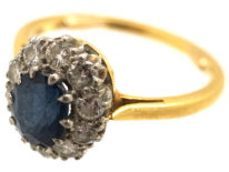 18ct Gold & Platinum, Sapphire & Diamond Oval Cluster Ring