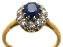 18ct Gold & Platinum, Sapphire & Diamond Oval Cluster Ring