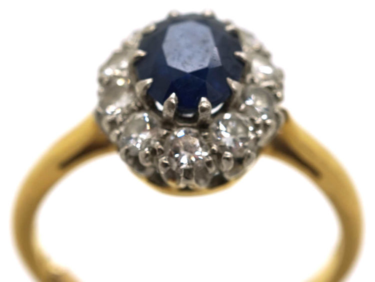 18ct Gold & Platinum, Sapphire & Diamond Oval Cluster Ring