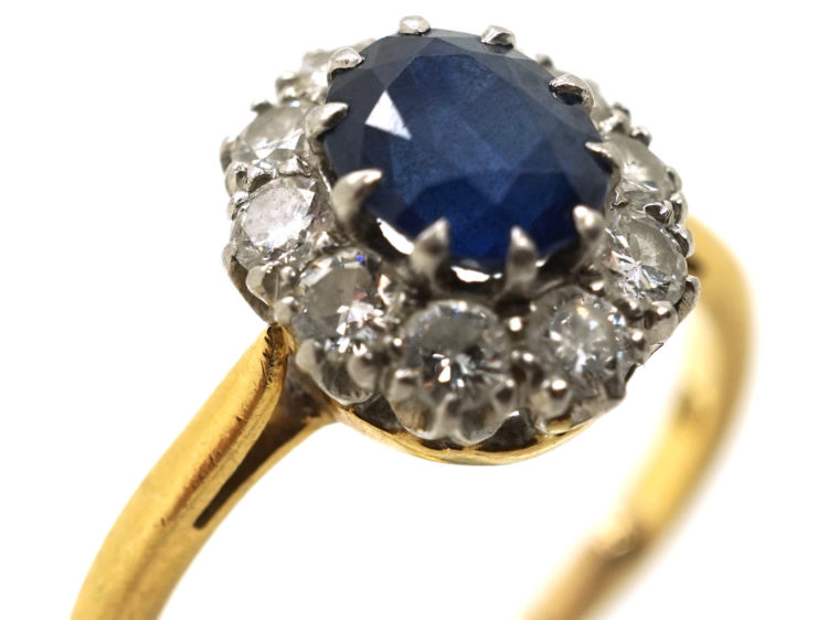 18ct Gold & Platinum, Sapphire & Diamond Oval Cluster Ring