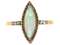 Edwardian 14ct Gold, Opal & Rose Diamond Marquise Ring
