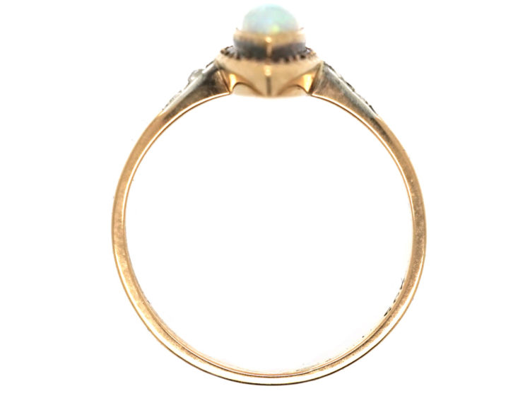 Edwardian 14ct Gold, Opal & Rose Diamond Marquise Ring