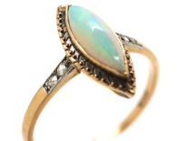 Edwardian 14ct Gold, Opal & Rose Diamond Marquise Ring