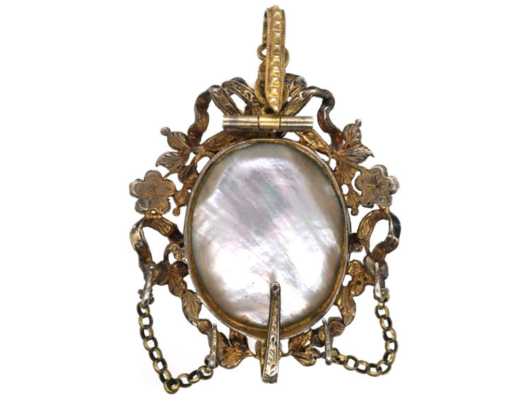 Austro-Hungarian Silver, Emerald, Pearl & Garnet Pendant with Enamelled Miniature