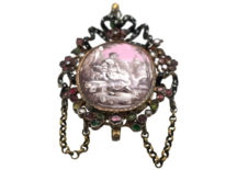 Austro-Hungarian Silver, Emerald, Pearl & Garnet Pendant with Enamelled Miniature