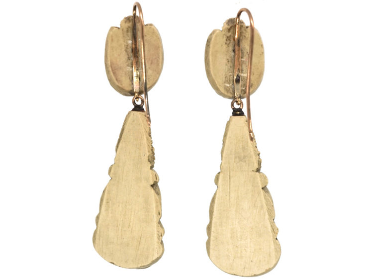 Early 19th Century Lava Cameo Night & Day Drop Earrings