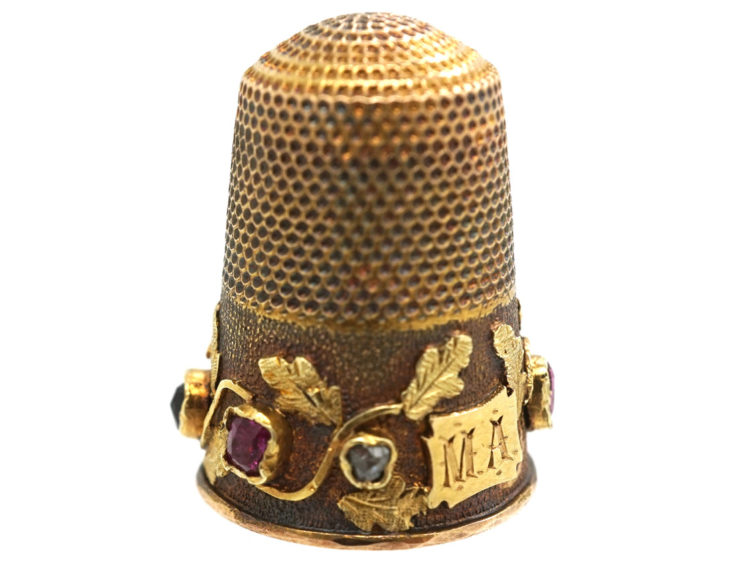 Victorian 15ct Gold Thimble with Stones that Spell Regard