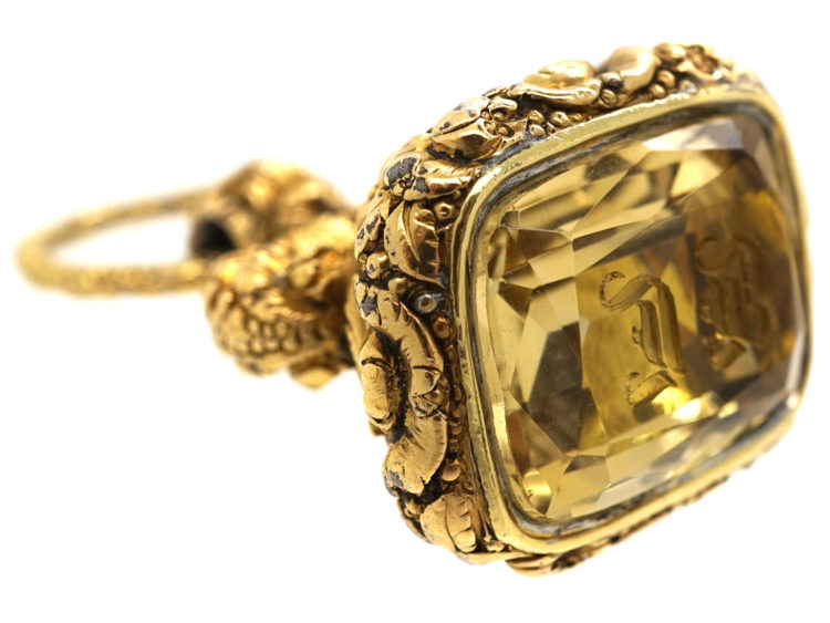 Large Late Georgian Seal with Citrine Base on Original Split Ring