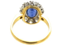 18ct Gold, Large Sapphire & Diamond Oval Cluster Ring