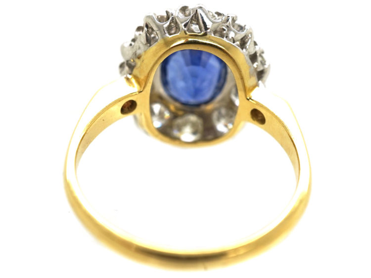 18ct Gold, Large Sapphire & Diamond Oval Cluster Ring