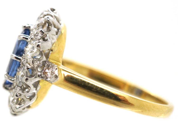 18ct Gold, Large Sapphire & Diamond Oval Cluster Ring