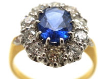 18ct Gold, Large Sapphire & Diamond Oval Cluster Ring