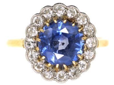 Edwardian Sapphire & Diamond Cluster Ring